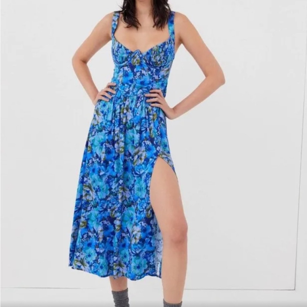 For Love And Lemons Blue Floral Midi Dress